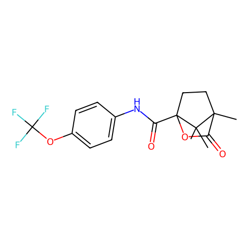 4,7,7-trimethyl-3-oxo-N-[4-(trifluoromethoxy)phenyl]-2-oxabicyclo[2.2.1]heptane-1-carboxamide structure