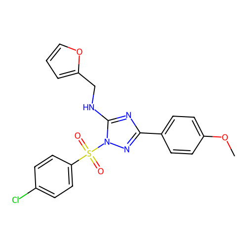 2-(4-chlorophenyl)sulfonyl-N-(2-furylmethyl)-5-(4-methoxyphenyl)-1,2,4-triazol-3-amine structure