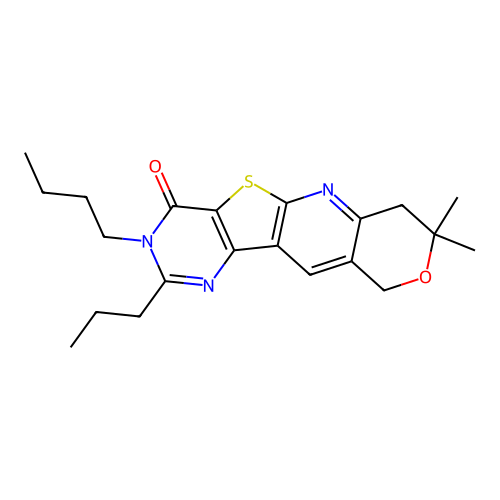 3-butyl-8,8-dimethyl-2-propyl-7,8-dihydro-3H-pyrano[3'',4'':5',6']pyrido[3',2':4,5]thieno[3,2-d]pyrimidin-4(10H)-one structure