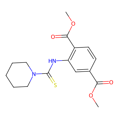 Dimethyl 2-[(1-piperidinylcarbonothioyl)amino]terephthalate structure