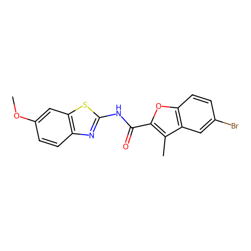 5-bromo-N-(6-methoxy-1,3-benzothiazol-2-yl)-3-methyl-1-benzofuran-2-carboxamide structure