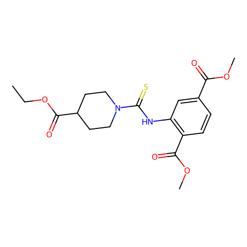 dimethyl 2-(4-(ethoxycarbonyl)piperidine-1-carbothioamido)terephthalate structure