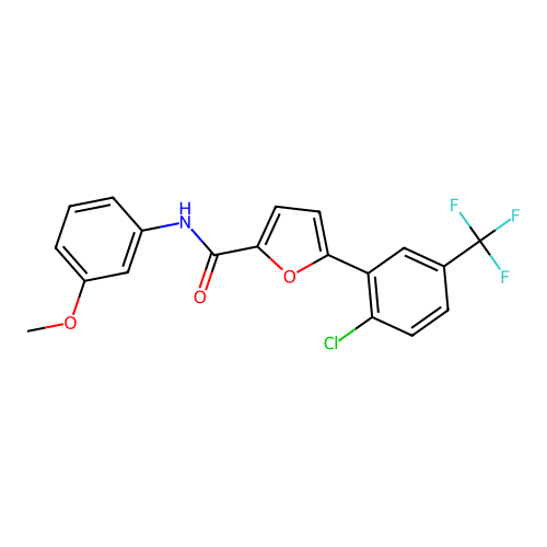 5-[2-chloro-5-(trifluoromethyl)phenyl]-N-(3-methoxyphenyl)furan-2-carboxamide structure