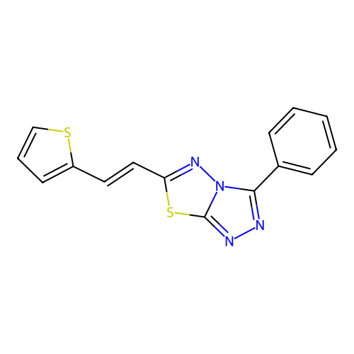 (E)-3-phenyl-6-(2-(thiophen-2-yl)vinyl)-[1,2,4]triazolo[3,4-b][1,3,4]thiadiazole structure