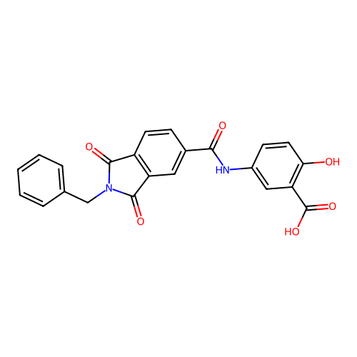 5-(2-benzyl-1,3-dioxoisoindoline-5-carboxamido)-2-hydroxybenzoic acid structure