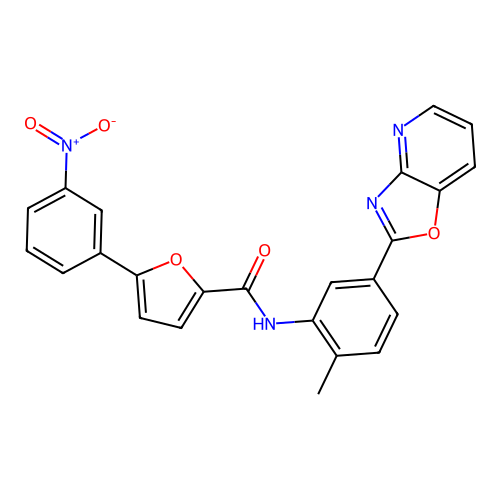 N-[2-methyl-5-([1,3]oxazolo[4,5-b]pyridin-2-yl)phenyl]-5-(3-nitrophenyl)furan-2-carboxamide structure