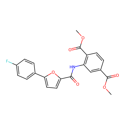 dimethyl 2-(5-(4-fluorophenyl)furan-2-carboxamido)terephthalate structure