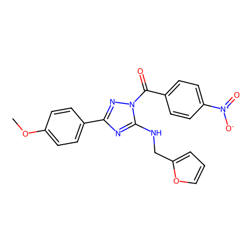 [5-(2-furylmethylamino)-3-(4-methoxyphenyl)-1,2,4-triazol-1-yl]-(4-nitrophenyl)methanone structure