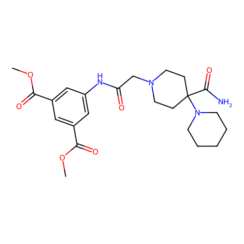 dimethyl 5-{[(4'-carbamoyl-1,4'-bipiperidin-1'-yl)acetyl]amino}benzene-1,3-dicarboxylate structure