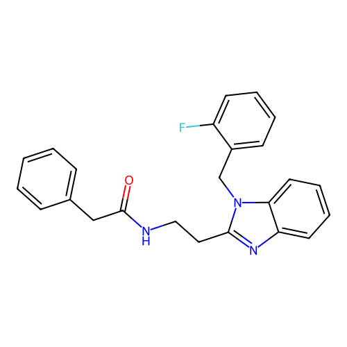 N-[2-[1-[(2-fluorophenyl)methyl]benzimidazol-2-yl]ethyl]-2-phenylacetamide structure
