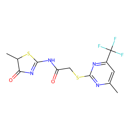 N-(5-methyl-4-oxo-4,5-dihydro-1,3-thiazol-2-yl)-2-{[4-methyl-6-(trifluoromethyl)pyrimidin-2-yl]sulfanyl}acetamide structure