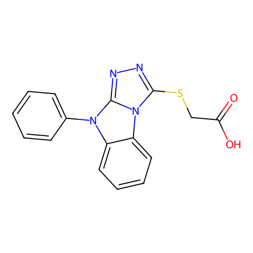 [(9-Phenyl-9H-[1,2,4]triazolo[4,3-a]benzimidazol-3-yl)thio]acetic acid structure