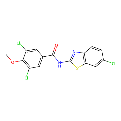 3,5-dichloro-N-(6-chloro-1,3-benzothiazol-2-yl)-4-methoxybenzamide structure
