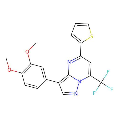 3-(3,4-dimethoxyphenyl)-5-(thiophen-2-yl)-7-(trifluoromethyl)pyrazolo[1,5-a]pyrimidine structure