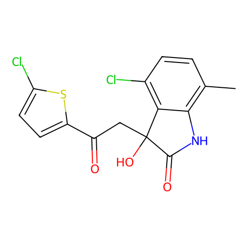 4-chloro-3-[2-(5-chlorothiophen-2-yl)-2-oxoethyl]-3-hydroxy-7-methyl-1H-indol-2-one structure