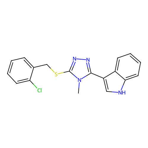 3-(5-((2-chlorobenzyl)thio)-4-methyl-4H-1,2,4-triazol-3-yl)-1H-indole structure