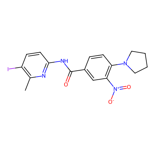 N-(5-iodo-6-methylpyridin-2-yl)-3-nitro-4-pyrrolidin-1-ylbenzamide structure