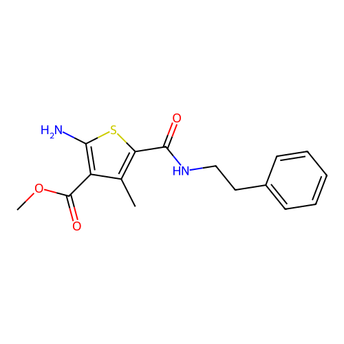 Methyl 2-amino-4-methyl-5-(phenethylcarbamoyl)thiophene-3-carboxylate structure