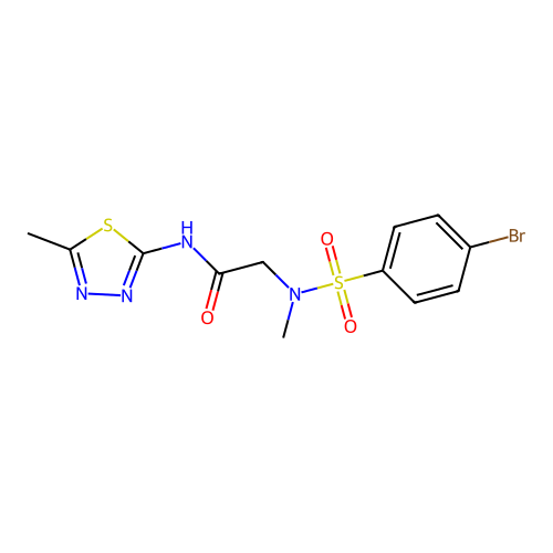 2-[(4-bromophenyl)sulfonyl-methylamino]-N-(5-methyl-1,3,4-thiadiazol-2-yl)acetamide structure