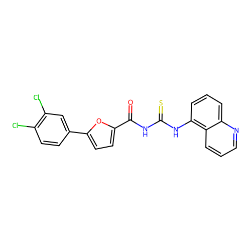 5-(3,4-dichlorophenyl)-N-(quinolin-5-ylcarbamothioyl)furan-2-carboxamide structure