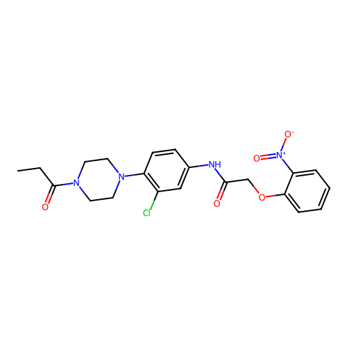 N-[3-chloro-4-(4-propanoylpiperazin-1-yl)phenyl]-2-(2-nitrophenoxy)acetamide structure