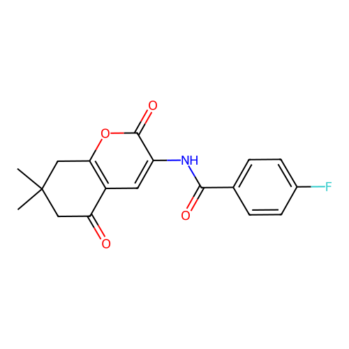 N-(7,7-dimethyl-2,5-dioxo-5,6,7,8-tetrahydro-2H-chromen-3-yl)-4-fluorobenzamide structure