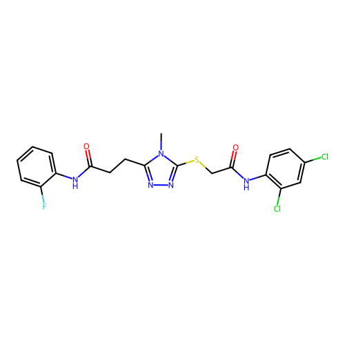3-[5-({2-[(2,4-dichlorophenyl)amino]-2-oxoethyl}sulfanyl)-4-methyl-4H-1,2,4-triazol-3-yl]-N-(2-fluorophenyl)propanamide structure