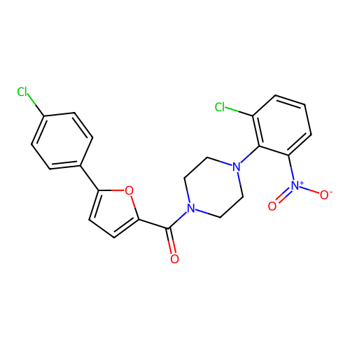 [4-(2-chloro-6-nitrophenyl)piperazin-1-yl]-[5-(4-chlorophenyl)furan-2-yl]methanone structure
