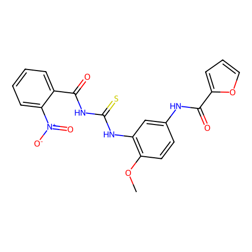 N-[4-methoxy-3-[(2-nitrobenzoyl)carbamothioylamino]phenyl]furan-2-carboxamide structure