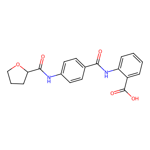 2-[({4-[(Tetrahydrofuran-2-ylcarbonyl)amino]phenyl}carbonyl)amino]benzoic acid structure
