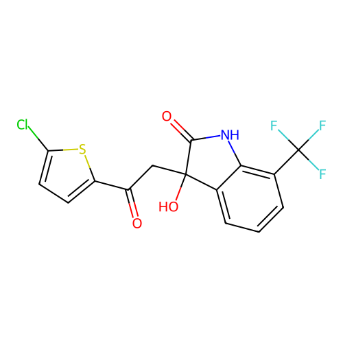 3-[2-(5-chlorothiophen-2-yl)-2-oxoethyl]-3-hydroxy-7-(trifluoromethyl)-1H-indol-2-one structure