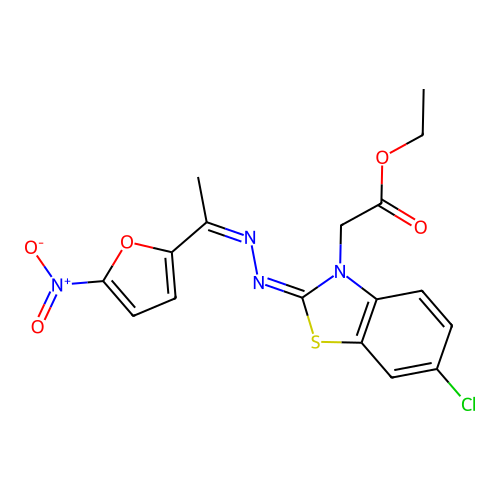 ethyl 2-[(2Z)-6-chloro-2-[(E)-1-(5-nitrofuran-2-yl)ethyliden structure