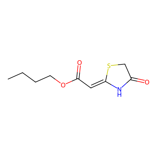 Butyl (2E)-2-(4-oxothiazolidin-2-ylidene)acetate structure