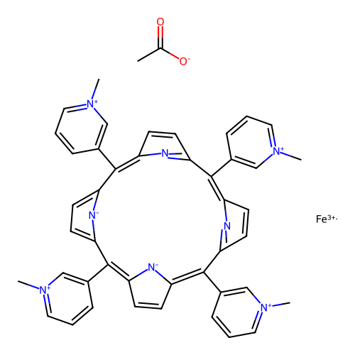 Iron(III), acetato(5,10,15,20-tetrakis(1-methylpyridinium-3-yl)-21H,23H-porphinato)- structure