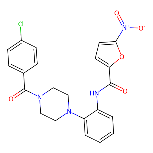 N-[2-[4-(4-chlorobenzoyl)piperazin-1-yl]phenyl]-5-nitrofuran-2-carboxamide structure