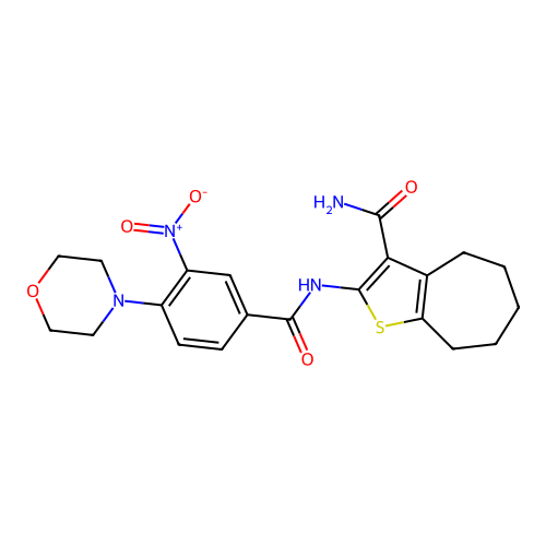 2-[(4-morpholin-4-yl-3-nitrobenzoyl)amino]-5,6,7,8-tetrahydro-4H-cyclohepta[b]thiophene-3-carboxamide structure