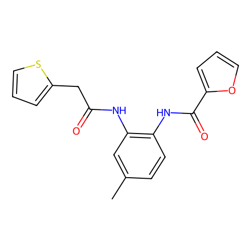 N-[4-methyl-2-[(2-thiophen-2-ylacetyl)amino]phenyl]furan-2-carboxamide structure