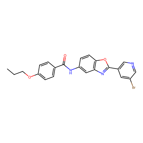 N-[2-(5-bromopyridin-3-yl)-1,3-benzoxazol-5-yl]-4-propoxybenzamide structure