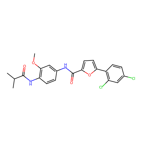 5-(2,4-dichlorophenyl)-N-[3-methoxy-4-(2-methylpropanoylamino)phenyl]furan-2-carboxamide structure