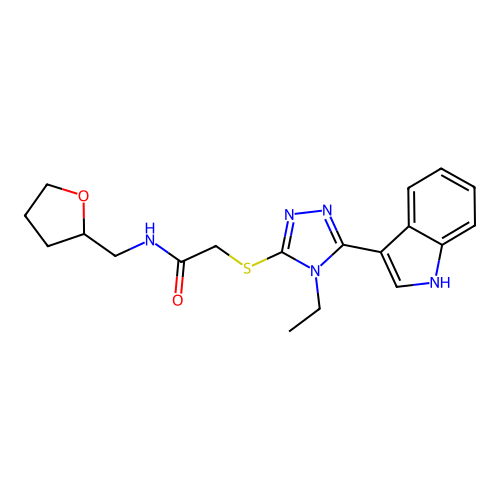2-{[4-ethyl-5-(1H-indol-3-yl)-4H-1,2,4-triazol-3-yl]sulfanyl}-N-[(oxolan-2-yl)methyl]acetamide structure
