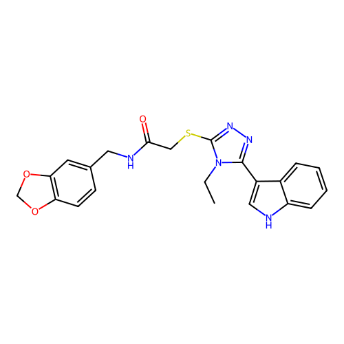 N-[(2H-1,3-benzodioxol-5-yl)methyl]-2-{[4-ethyl-5-(1H-indol-3-yl)-4H-1,2,4-triazol-3-yl]sulfanyl}acetamide structure
