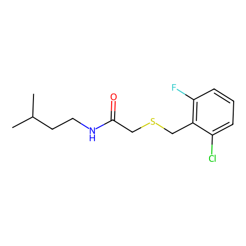 2-[(2-chloro-6-fluorophenyl)methylsulfanyl]-N-(3-methylbutyl)acetamide structure