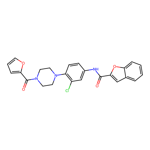 N-{3-chloro-4-[4-(2-furoyl)-1-piperazinyl]phenyl}-1-benzofuran-2-carboxamide structure