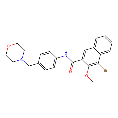 4-bromo-3-methoxy-N-[4-(morpholin-4-ylmethyl)phenyl]naphthalene-2-carboxamide structure