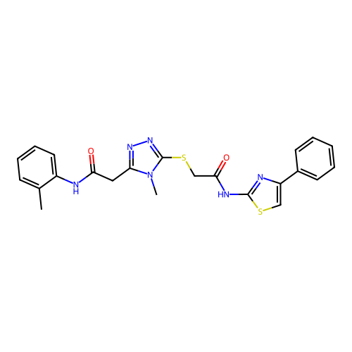 2-[(4-methyl-5-{2-[(2-methylphenyl)amino]-2-oxoethyl}-4H-1,2,4-triazol-3-yl)sulfanyl]-N-(4-phenyl-1,3-thiazol-2-yl)acetamide structure