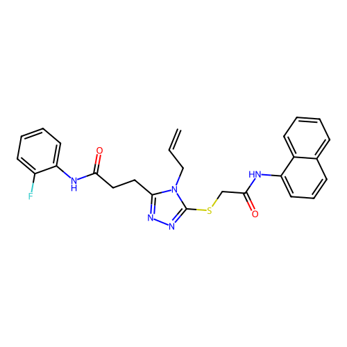 N-(2-fluorophenyl)-3-[5-[2-(naphthalen-1-ylamino)-2-oxoethyl]sulfanyl-4-prop-2-enyl-1,2,4-triazol-3-yl]propanamide structure