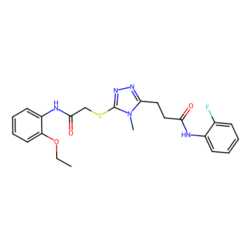 3-[5-({2-[(2-ethoxyphenyl)amino]-2-oxoethyl}sulfanyl)-4-methyl-4H-1,2,4-triazol-3-yl]-N-(2-fluorophenyl)propanamide structure