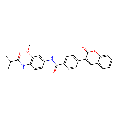 N-[3-methoxy-4-(2-methylpropanoylamino)phenyl]-4-(2-oxochromen-3-yl)benzamide structure