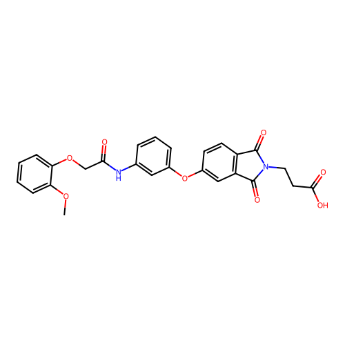 3-(5-(3-(2-(2-methoxyphenoxy)acetamido)phenoxy)-1,3-dioxoisoindolin-2-yl)propanoic acid structure