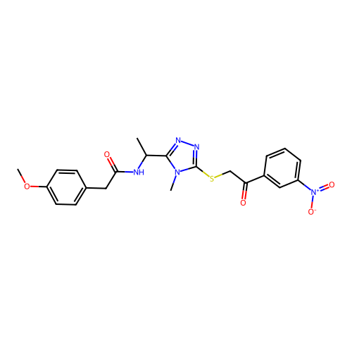 2-(4-methoxyphenyl)-N-[1-(4-methyl-5-{[2-(3-nitrophenyl)-2-oxoethyl]sulfanyl}-4H-1,2,4-triazol-3-yl)ethyl]acetamide structure